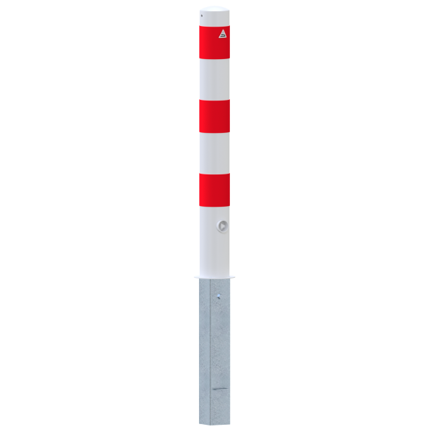 Barrier posts | Steel tube  102 x 2,9 mm | removable, with triangular locking mechanism | hot-dip galvanized and white coatedwith three red reflecting stripes | without eyelet